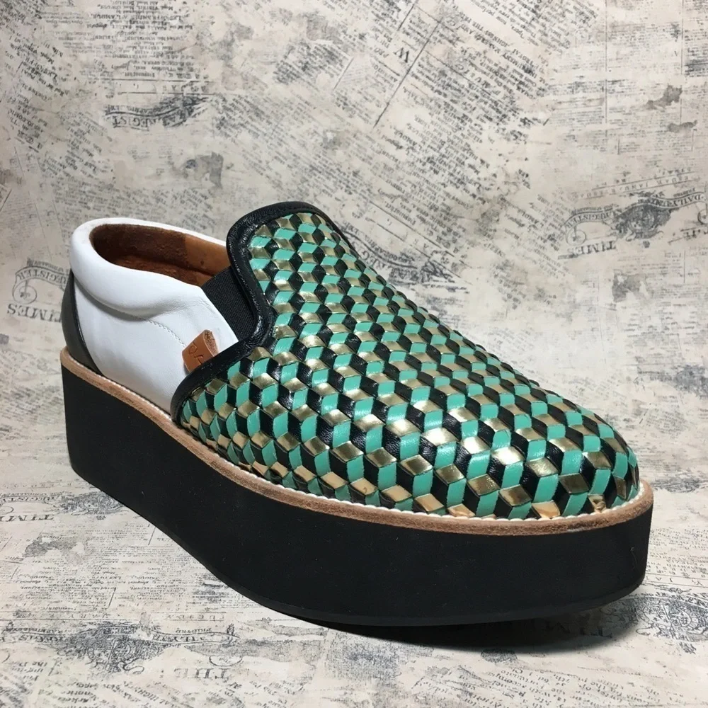 Flamingos Coconut Metallic Platform Sneakers Leather Made Spain Slip On